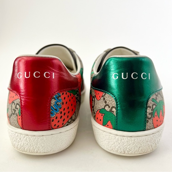 GUCCI || Ace Strawberry GG Supreme Monogram Web Striped Sneakers US 8 EU 38 - Picture 10 of 16